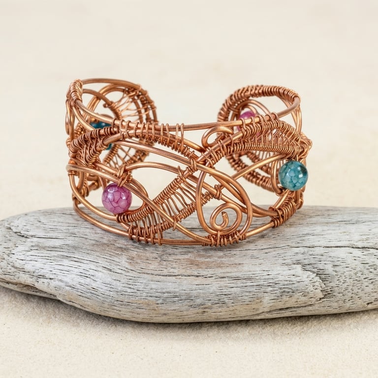 Copper Wire Work Adjustable Gemstone Bracelet