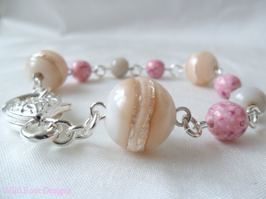 Cream, pink and grey bracelet 