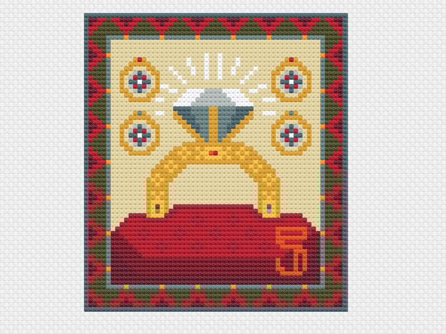 094E Cross Stitch 12 days of Christmas carol 5th Day Five Golden Rings minichart