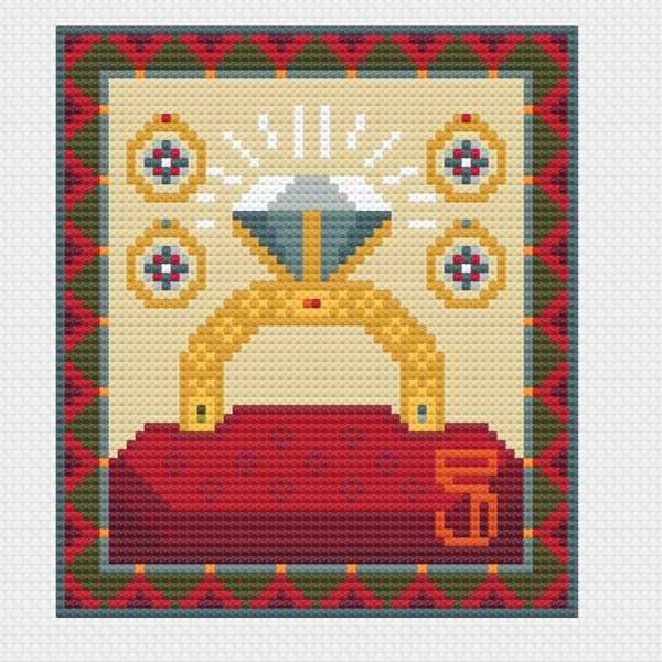 094E Cross Stitch 12 days of Christmas carol 5th Day Five Golden Rings minichart