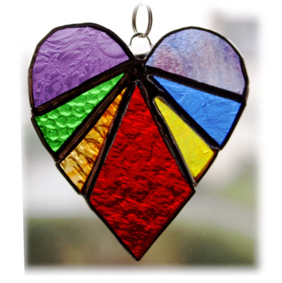Love Heart (Rainbow) Stained Glass Suncatcher 8cm 023 