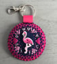 Hand Embroidered Flamingo Bag Charm or Key ring  - Image 1