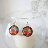 Meadow Orange Dangle Earrings, Wild Flowers Jewellery with Floral Art Print