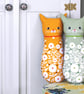 Green Cat Cushion - Colourful Fabric Cat - Decorative Animal Cushion - Cat Gift - Image 3