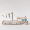 Little Wooden Houses with Christmas Star and Buttons 'all is calm all is bright'