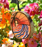 Sunset on the coast pyrography with colour hanging wood slice - Image 1