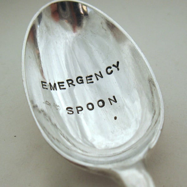 Emergency teaspoon, hand stamped vintage tea spoon