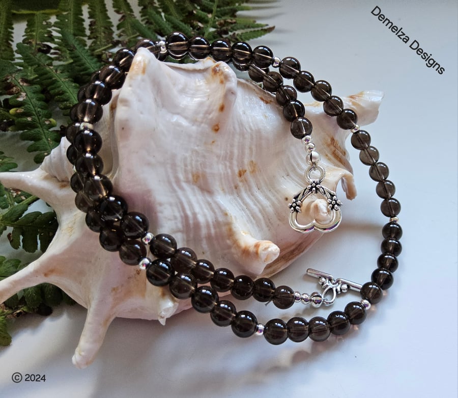 Designer Dainty AA Grade Smokey Quartz Designer Silver Plated Necklace.