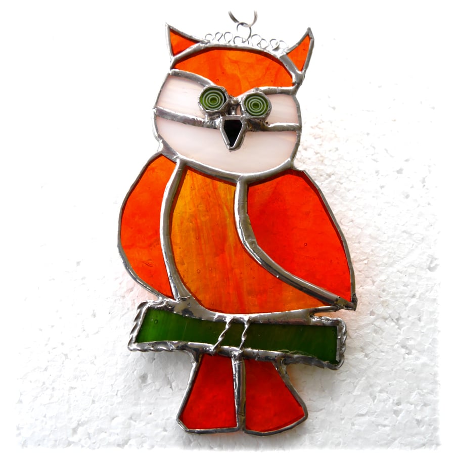 Cute Owl Stained Glass Suncatcher Handmade Bird Ginger 