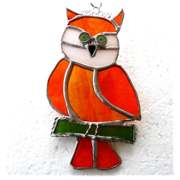 Cute Owl Stained Glass Suncatcher Handmade Bird Ginger 