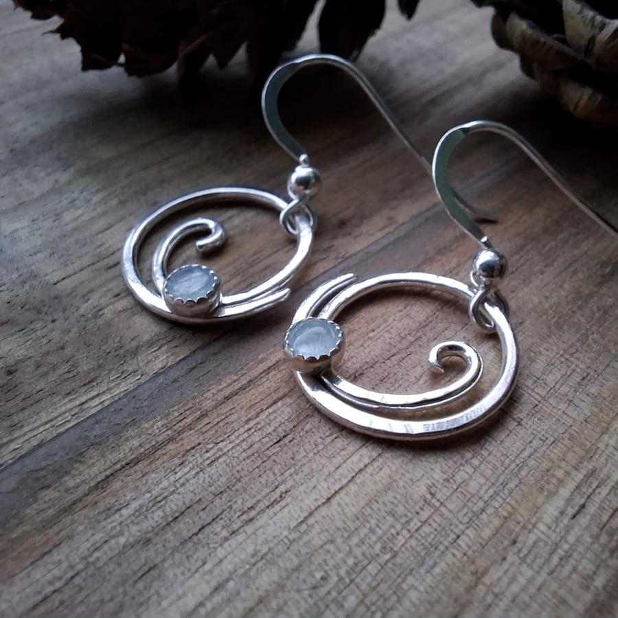 Handmade Winter Wave Silver Earrings Aquamarine 