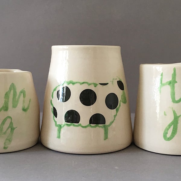Set of 3 Bah Hum Jugs. Handmade ceramic pourers.