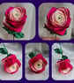 Gorgeous Handmade Raspberry Ripple Pink Ribbon Rose - Long Stem Flower Gift - Image 1