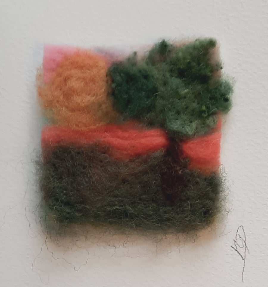 'Sunset' Felted Scene Blank Greeting Card 