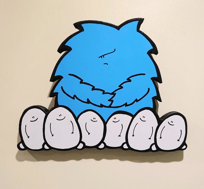 Original wooden art. Acrylic painting from Chep. Grumpy Monster