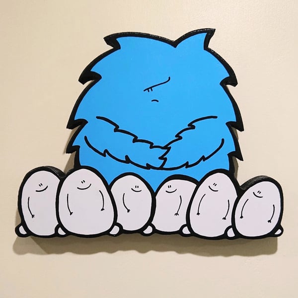 Original wooden art. Acrylic painting from Chep. Grumpy Monster