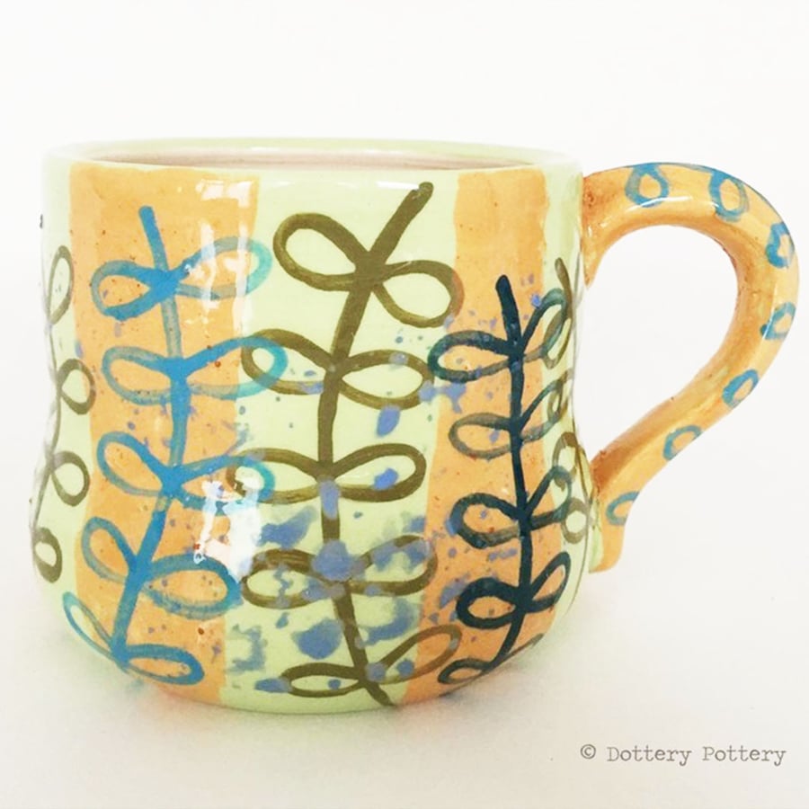 Sale Tea mug pottery cup handpainted leaf design ceramic mug handmade mug