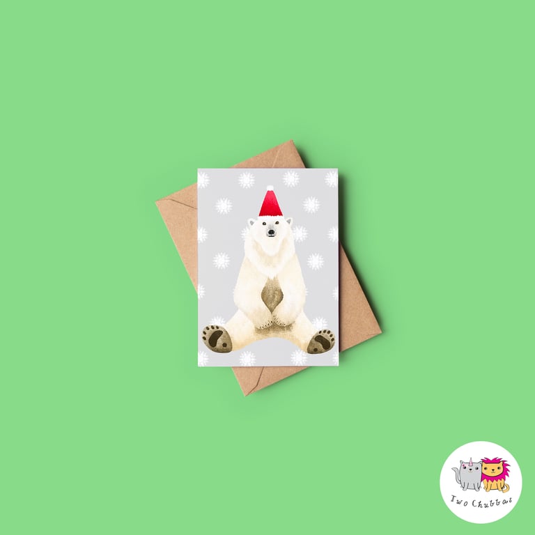 Polar Bear Christmas Card, A6 Christmas Card, Cute Animal Christmas Card