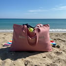 Rose Pink Oversized Tote with Navy Essentials Pouch for Coastal Adventures  