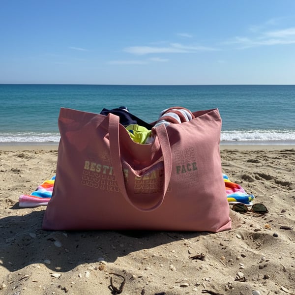 Rose Pink Oversized Tote with Navy Essentials Pouch for Coastal Adventures  