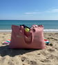 Rose Pink Oversized Tote with Navy Essentials Pouch for Coastal Adventures  
