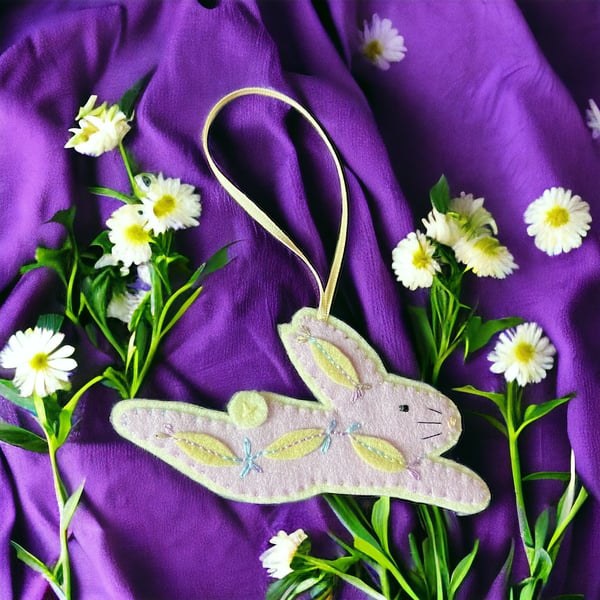 Gender Neutral Baby Gift Idea. Lilac Hanging Bunny Decoration 