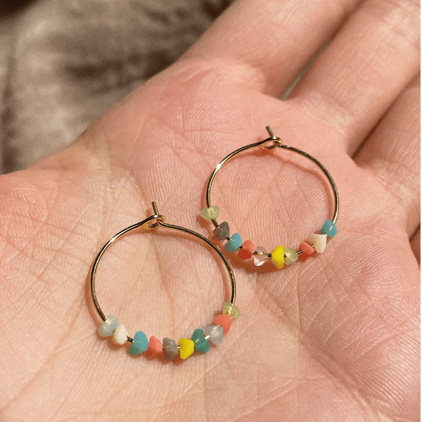 Handmade beaded hoop earrings, holiday earrings, summer jewellery, cute hoops