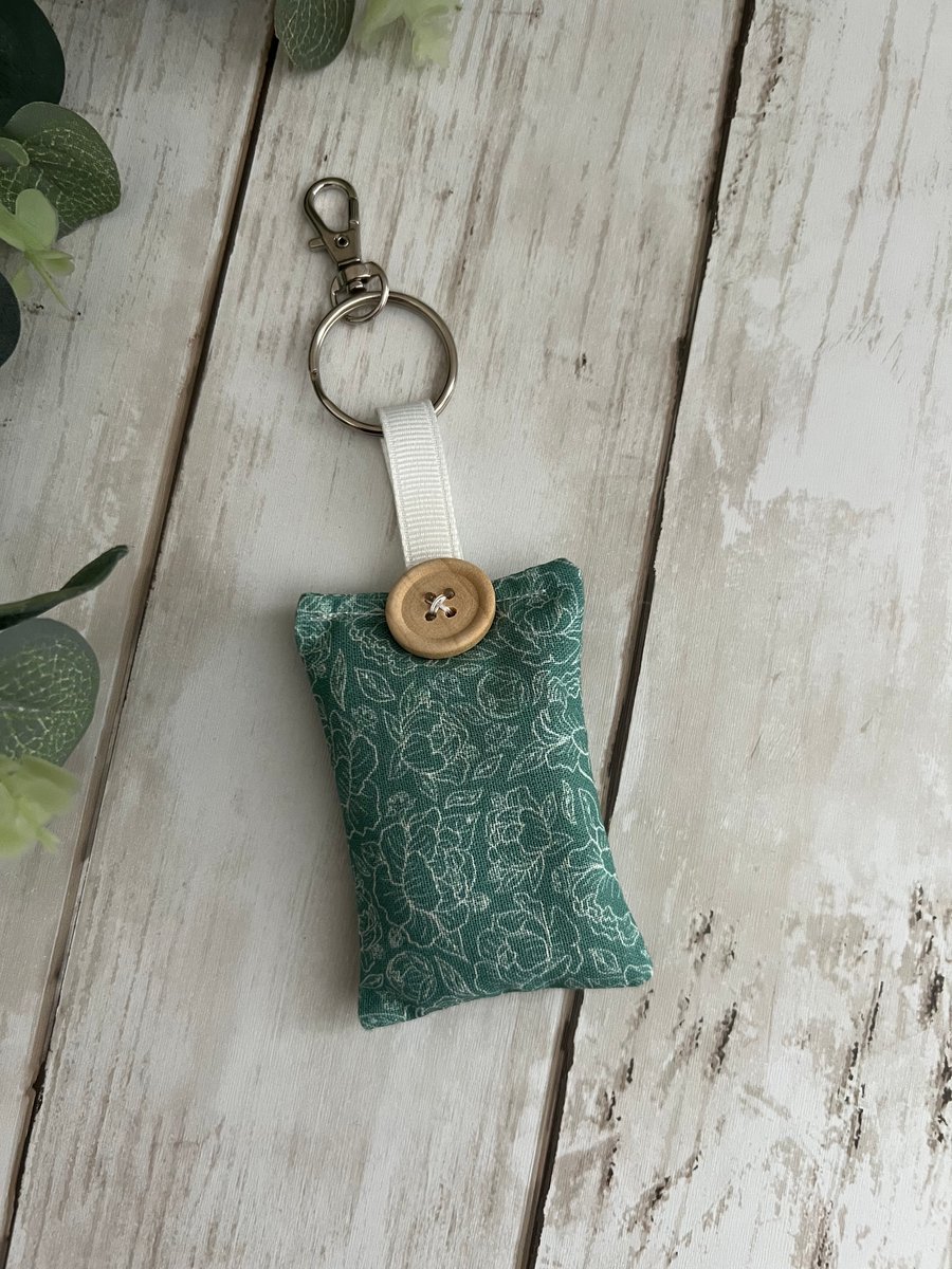 Lavender Filled Fabric Key Ring Key Fob Key Chain in sage green - Lobster Swivel