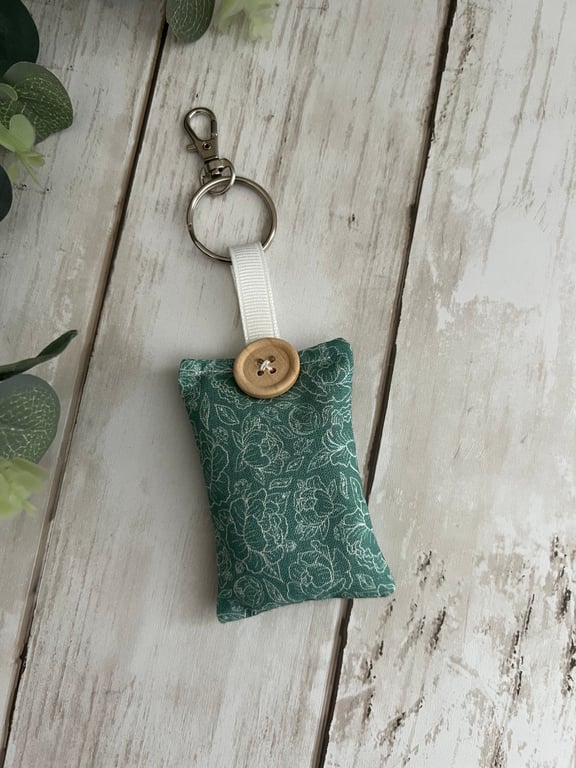 Lavender Filled Fabric Key Ring Key Fob Key Chain in sage green - Lobster Swivel
