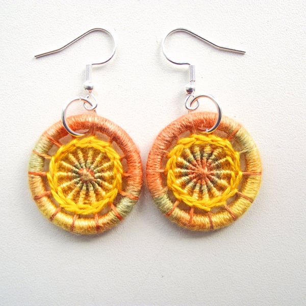 Dorset Button Earrings, Gold, Yellow, Green, Silk