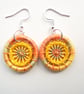 Dorset Button Earrings, Gold, Yellow, Green, Silk