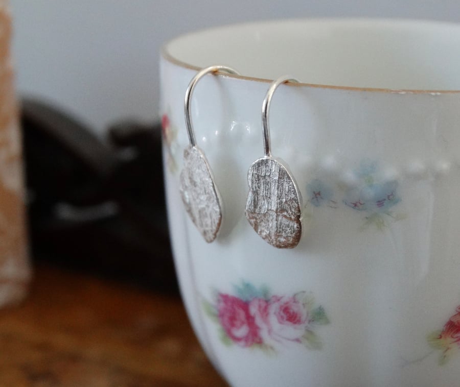 Silver drop earrings - landscape earrings - textured recycled sterling silver