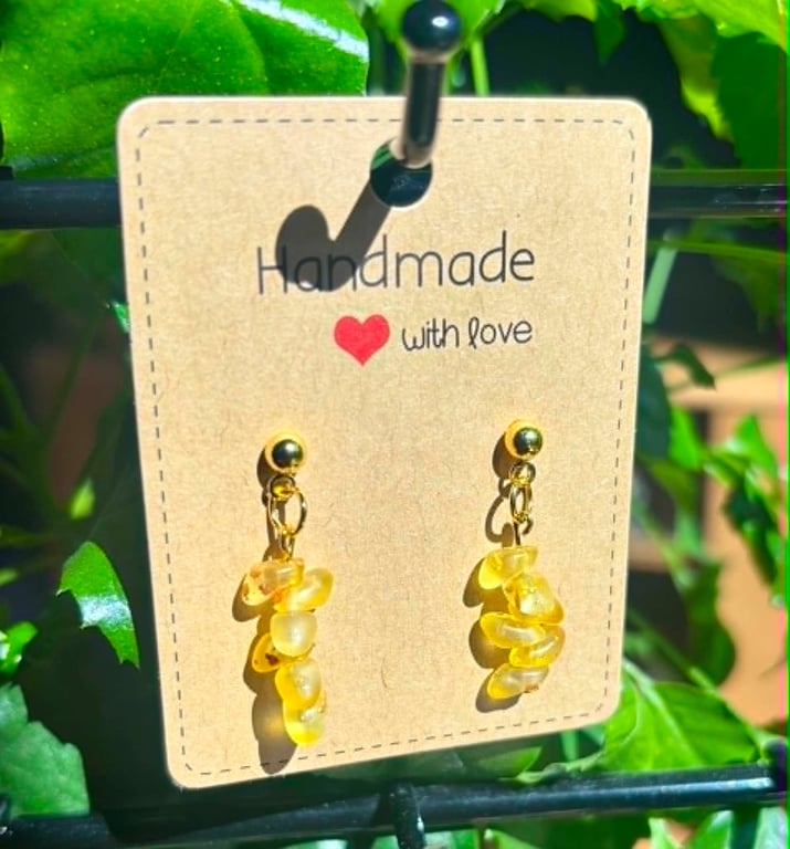 Handmade Gold-Tone Drop Earrings with Stone-Look Beads