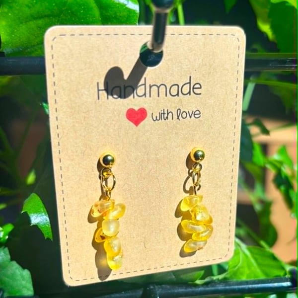 Handmade Gold-Tone Drop Earrings with Stone-Look Beads