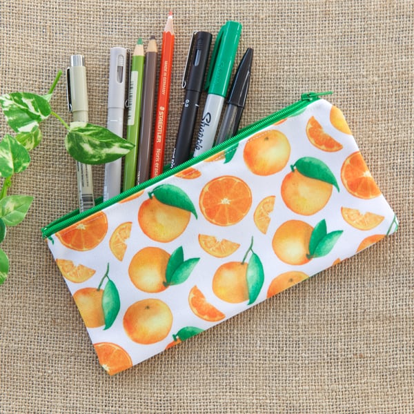 Watercolour Citrus Orange Pattern Pencil Case Zipper Pouch