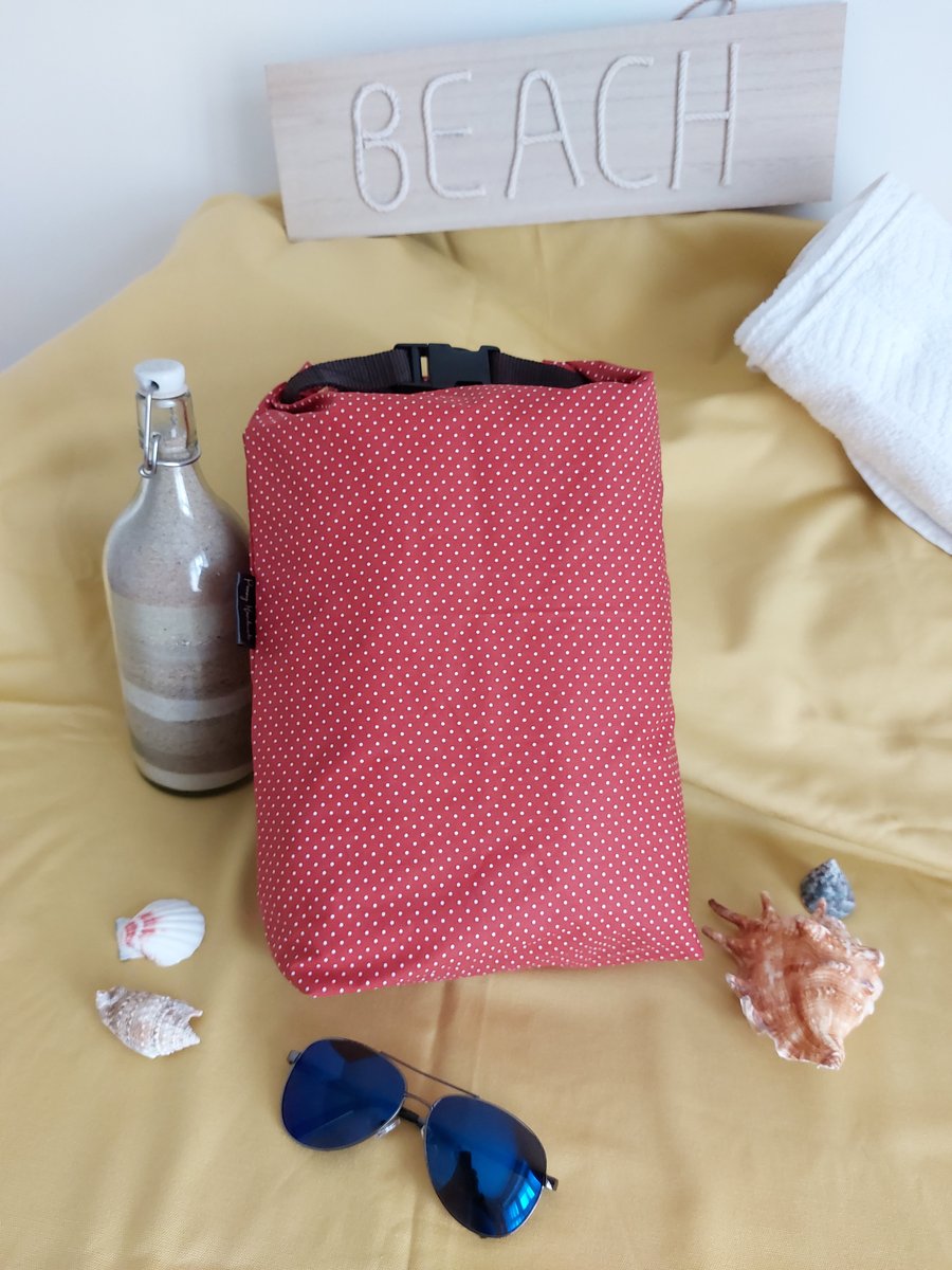 Large terracotta polka dot drybag