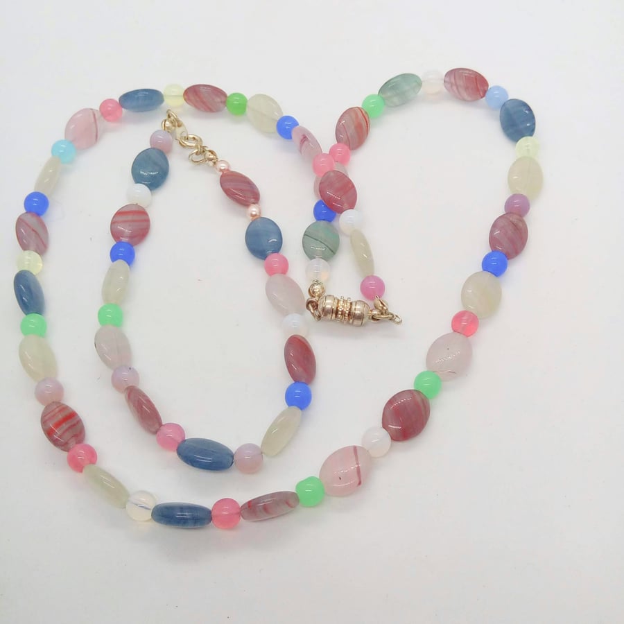 Beaded Oval Opaline Necklace and Bracelet Set, Gift for Her, Summer Jewellery