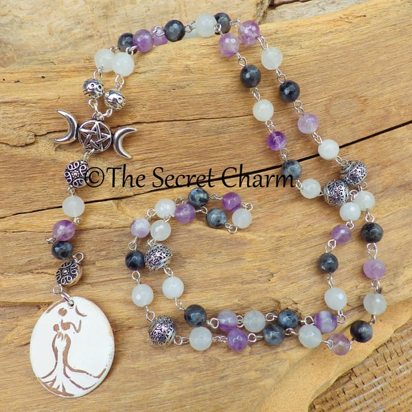 Moon Goddess Beaded Gemstone Necklace