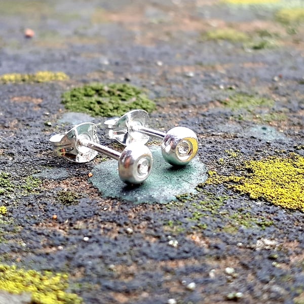 Recycled Sterling Silver Tiny Rivet stud earrings, Small textured studs