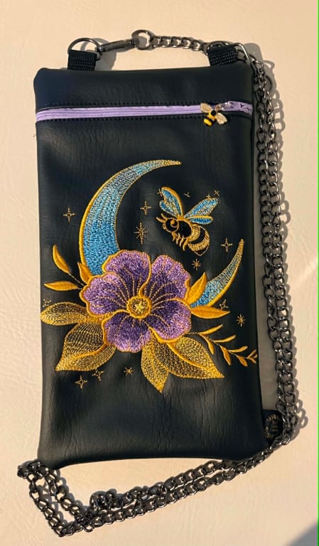 Bee & Moon Embroidered Crossbody Bag