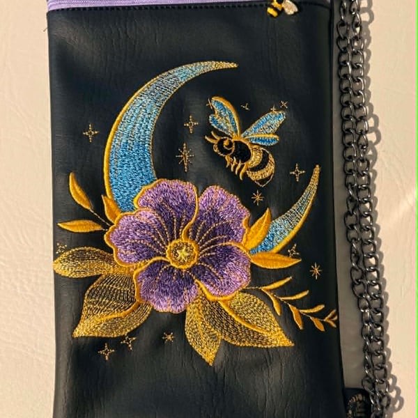 Bee & Moon Embroidered Crossbody Bag