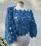 Sky Blue Handmade Lace Crochet Squares Oversized Scarf Neck Warmer - Image 5