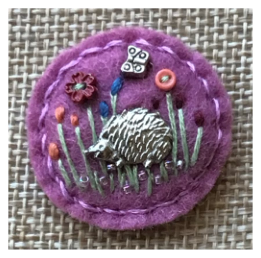 Felt hedgehog charm brooch badge