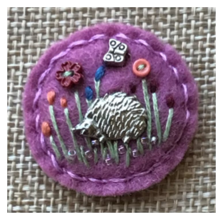 Felt hedgehog charm brooch badge