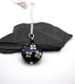 lampwork glass blue goldstone flower pendant necklace