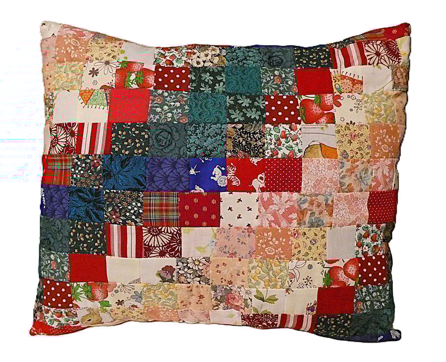 Multicoloured Patchwork Cotton Cushion with pad