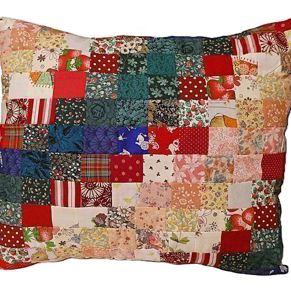 Multicoloured Patchwork Cotton Cushion with pad
