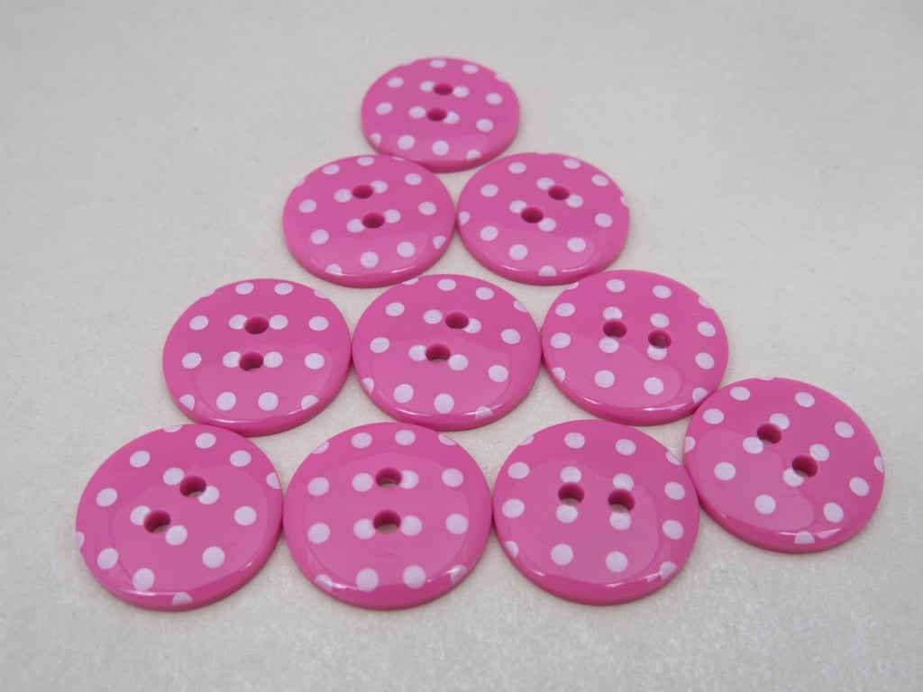 10 Small Cerise Pink Polkadot Buttons