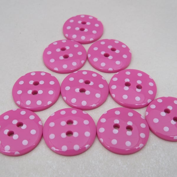 10 Small Cerise Pink Polkadot Buttons