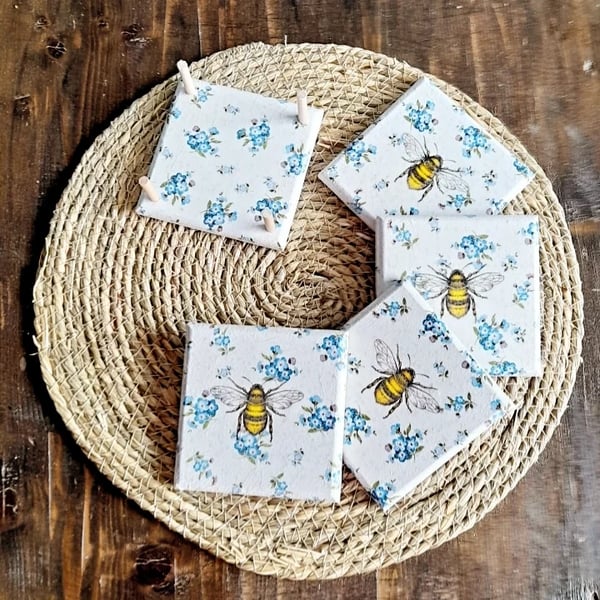 Bee & Forget Me Not Coasters 